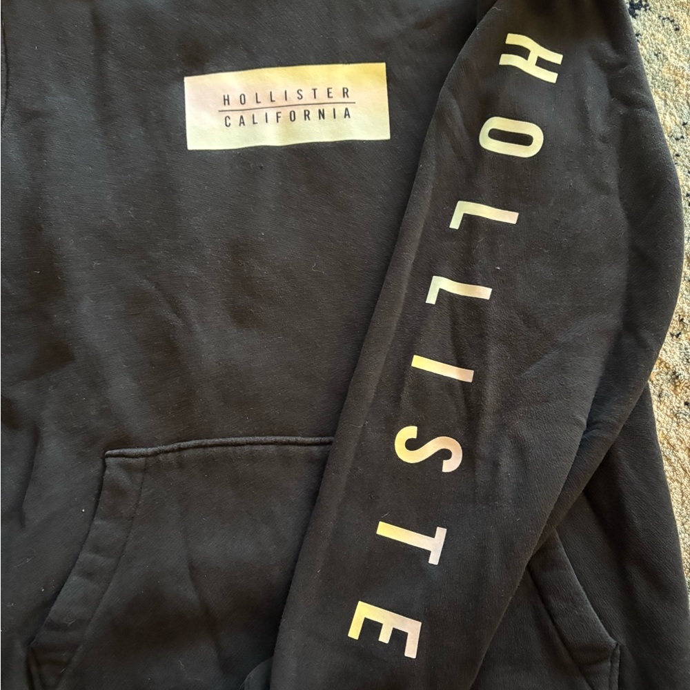 Hollister Kids Black Pullover Hoodie with Yellow Logo